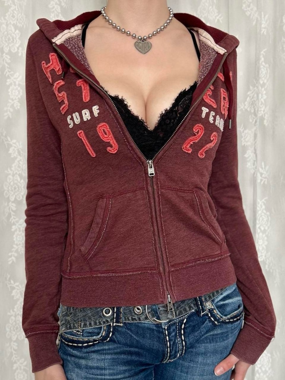 Y2K 2000s Burgundy Hollister Hoodie